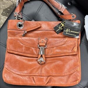 B. Makowsky Rich Brown Leather Shoulder Bag